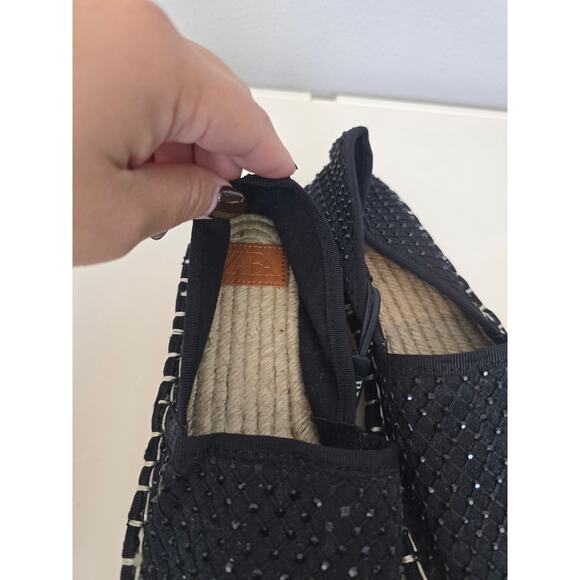 ZARA Black Sequin Espadrilles NWT Size 6.5 Slip-On Flats Summer Sparkle Vibes - Picture 8 of 10